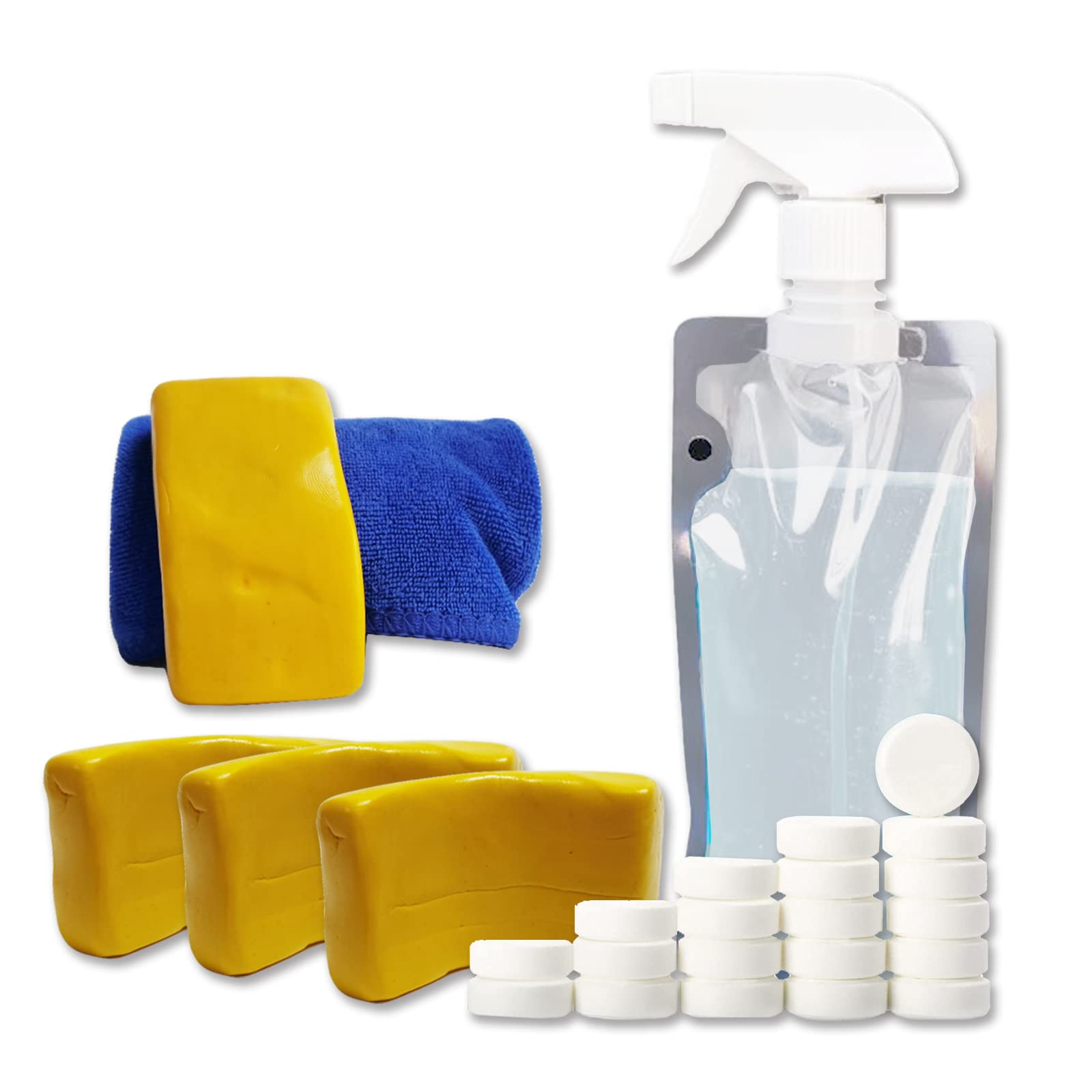 DOKIKO 400g Auto Clay Bars Auto Detailing 4pcs +10pcs Clay bar Lubricant Tablets(1pcs=16 oz)+Microfiber Cloth+Spray Bottle,Clay